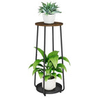YINMIT Plant Stand Indoor, 2 Tier Wood Plant Stand, 30" Tall Vertical Flower Pot Stand, Round Corner Plant Shelf, Planter Pot Holder for Balcony Garden Patio Living Room - size: 30 In