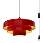 Hanging Lamp Plug in Red Pendant Light Fixtures Mid Century Modern Pendant Lamp Nordic Style Pendant Lighting Metal Shade for Living Room Dining Room Bedroom Kitchen Island - color: Standard-Red (13.5in)