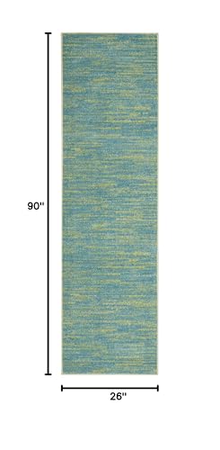 Nourison Home Nourison Essentials Blue Green 2'2" x 7'6" Area Rug - Easy Clean, Non Shedding, Bed Room, Living Room, Dining Room, Kitchen (8' Runner) - color: Blue Green, size: 2'2" x 7'6" (Runner)