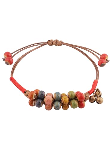 MINACHI Bohemian Colorful Ceramic Bead Adjustable Cord Bracelet, Hippie Boho Summer Fashion Jewelry Gift for Women - color: S01