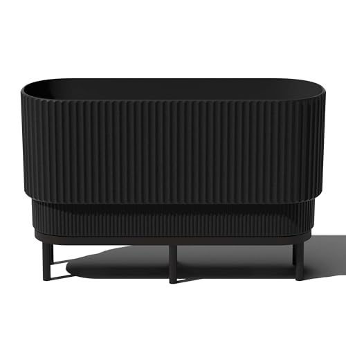 Veradek Demi Series Raised Long Planter for Indoor/Outdoor Use | Made from Plastic & Stone w/Wooden Stand | Modern Patio Décor for Flowers/Shrubs - color: Black/Black, size: 30 inch