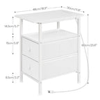 HOOBRO End Table with Charging Station, Narrow Side Table, Nightstand with 2 Non-Woven Drawers, Slim Sofa Side Table, for Small Spaces, Living Room, Bedroom, White WT486UBZ01 - color: White, size: 11.8"L x 18.9"W x 23.6"H
