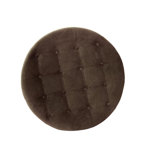 HomePop 28" Button Tufted Velvet Round Storage Ottoman - Chocolate Brown Velvet - color: Chocolate Brown Velvet