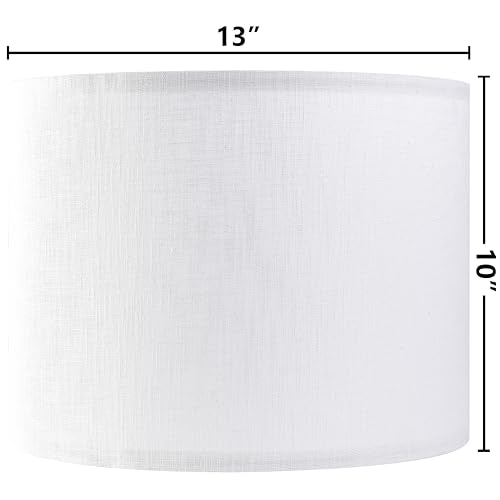 GO&SO White Textured Drum lampshade Medium Lamp Shade 13" Top x 13" Bottom x 10" High (Spider) Modern Linen Lamp Shades for Table Lamp Bedside Lamp Natural Linen Replacement Assembly is Required - color: White-Texture, size: 13*13*10 inch-1 Pack
