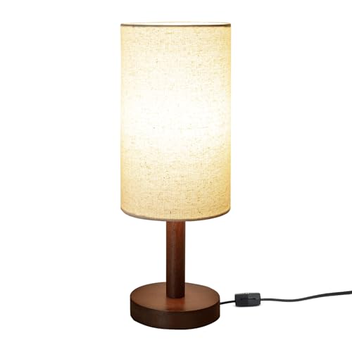 Small Table Lamp for Bedroom, Nightstand Lamp Linen Lampshade Bedroom Wood Base Small Bedside Lamp for Night Stands, Desk Lamps for Reading Living Room, Office (LED Bulb Included) (Black-Walnut Wood) - color: Black-Walnut Wood