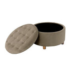 HomePop 28" Button Tufted Velvet Round Storage Ottoman - Fawn Velvet - color: Fawn Velvet