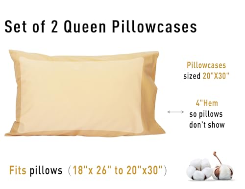 Sunflower Queen Pillowcases Set of 2, 100% Cotton Queen Size Pillow Cases 2, 20×30 inches Desert Mist, Soft and Breathable - color: Desert Mist, size: Queen (20"x30")