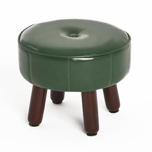 oakvivo 13in Small Foot Stool Ottoman, Round Faux Leather Foot Rest for Couch, Under Desk Pouf Footstool Footrest with Non-Skid Rubber Legs for Ling Room, Bedroom, 13''L x 13''W x 10.2''H, Green - color: Green