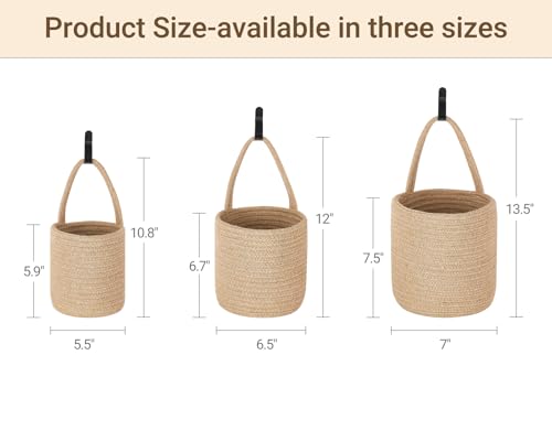 Dahey Hanging Wall Baskets for Kitchen 3 Pack Woven Basket for Fruit Plant Organizing 3 Sizes Farmhouse Rustic Boho Bathroom Storage Organizer for Living Room Bedroom Entryway Home Decor, Brown