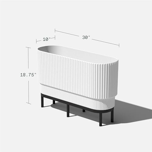 Veradek Demi Series Raised Long Planter for Indoor/Outdoor Use | Made from Plastic & Stone w/Wooden Stand | Modern Patio Décor for Flowers/Shrubs - color: White/Black, size: 30 inch - 2 Pack