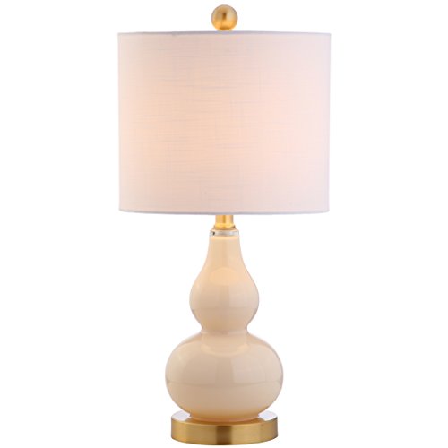 JONATHAN Y 20.5" Ivory Glass Table Lamp, Modern Gourd Bedside Nightstand Lamp for Bedroom, Living Room, White Linen Shade, LED Bulb Included (JYL1028B) - color: Ivory, size: Single