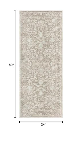KILOCOCO Hallway Runner 2x5 Kitchen Runner Rug Printed Vintage Floral Washable Non-Slip Runners for Hallways Laundry Room Rugs Distressed Boho Rug for Bedroom, Beige - color: Beige/White, size: 2' x 5' (Runner)