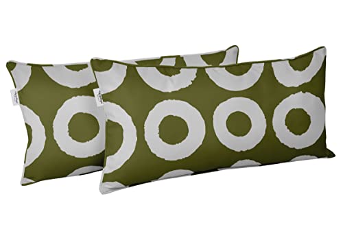 Indoor/Outdoor Polyester Fabric Lumbar Pillow Cover, All-Weather Waterproof Rectangular Cushion Case for Patio Furniture, 12 x 18 Set of 2 - Geometric-13 - color: Light Green, size: 18" x 12" (Pack of 2)