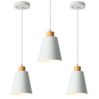 3 Pack Mini White Pendant Light Kitchen Island Modern Wood Pendant Lighting Cone Hanging Lights Hollow Top Nordic Island Light for Counter, Bar, Hallway - color: White 3-PACK