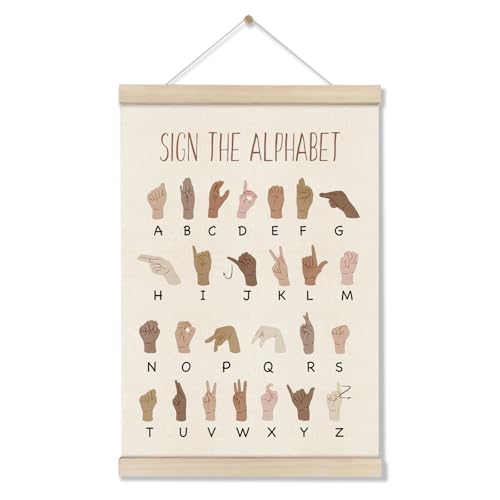 DOI-LANEE ASL Alphabet Poster Hanger Frame, Educational Posters for Toddlers 16x12 Inch, American Sign Language, ABC Learning Wall Art, Boho Classroom Decor, Playroom Wall Art - color: Off-whtie10