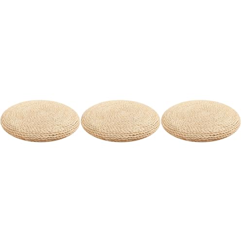 Holibanna Hand-Woven Round Straw Cushion Set of 3 Natural Floor Pillows for Yoga Meditation Tatami Window Seat Dining Room Guest Room Living