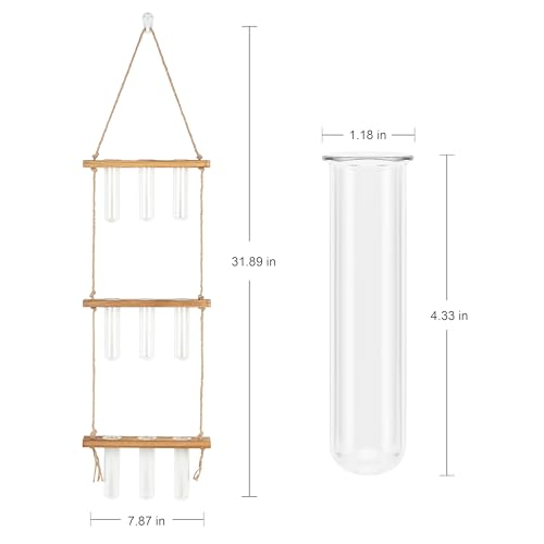 Hyindoor Wall Hanging Propagation Stations 3 Tired Wall Planter Terrarium with Wooden Stand and Glass Test Tubes Plant Hanger Flower Vase for Home Office Wall Decor Hydroponic Cuttings - size: Medium-9 Tubes