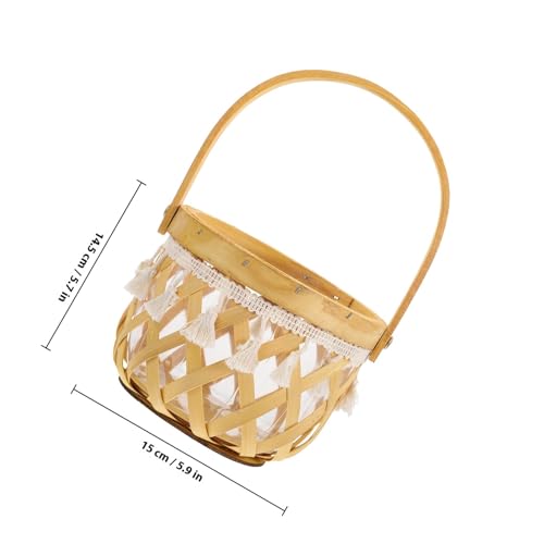 TOYANDONA Woven Flower Display Basket with Handle, Handcrafted Hollow Round Wood Strip Planter for Indoor Plant Pots and Decorative Storage in Pastoral Style