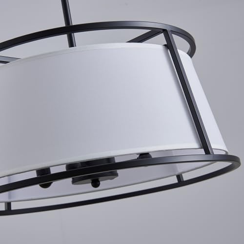 Shrine Lighting Drum Chandeliers, Modern Style, Perfect Pendant Light Fixture for Dining Room, Living Room, D20'' x H9'', Adjustable Chains 59'', E12*4 Sockets, White Lampshade & Black Finish Frame - color: Black D19.7''