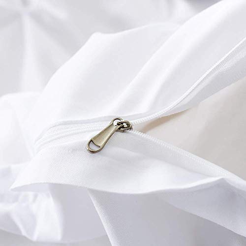 Feelyou Queen Duvet Cover Set Pinch Pleated Bedding Sets Pintuck Tufted Microfiber Polyester Luxury Comforter Cover with 2 Pillow Shams White, Solid Geometric Pattern 3 Pieces - color: White, size: Queen