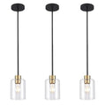 Modern 3 Pack Black Gold Pendant Lights for Kitchen Island, Brushed Brass Modern Hanging Light with Clear Glass Shade, Adjustable Metal Rod Pendant Lighting for Dining Room, Living Room, Bar, Entryway - color: Black+brass 3PK