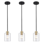 Modern 3 Pack Black Gold Pendant Lights for Kitchen Island, Brushed Brass Modern Hanging Light with Clear Glass Shade, Adjustable Metal Rod Pendant Lighting for Dining Room, Living Room, Bar, Entryway - color: Black+brass 3PK