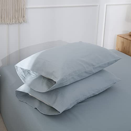Simple&Opulence Linen Pillowcases 1 Pair Basic Style 55% Euro Linen 45% Cotton Blend Solid Color Flax Shams Set of 2, King Size 20"x40", Dusty Blue - color: Dusty Blue, size: 20"x40"