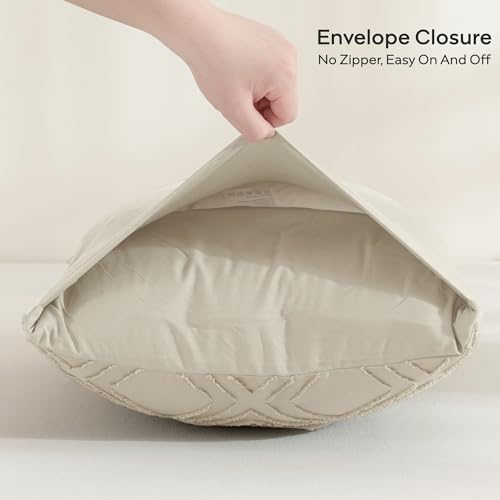 JELLYMONI Pillowcases King Size Light Sand 2 Pack Boho Plaid Bed Pillow Covers 20x36in Polyester Envelope Pillow Shams Tufted Bohemian Textured (Pillows are not Included) - color: 01 - Light Sand - Grid, size: 36" x 20" (Pack of 2)