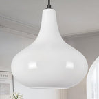 11" Milk White Glass Pendant Light – Modern Ceiling Hanging Fixture Matte Black for Kitchen Island, Dining Room, Hallway – E26 Base - color: White