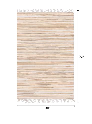 Unique Loom Chindi Cotton Collection Soft Hand Woven Natural Fiber Striped Area Rug, 4 ft x 6 ft, Beige/Ivory - color: Beige/Ivory, size: 4' x 6' (Rectangular)
