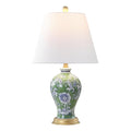 JONATHAN Y 24" Green/White French Country Ceramic Floral Urn Table Lamp, White Linen Shade, Chinoiserie Ginger Jar Bedside Lamp for Living Room Bedroom, LED Bulb (JYL3009F) - color: Green/White
