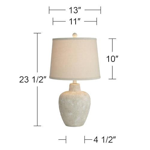 360 Lighting Romeo 23 1/2" High Jar Small Farmhouse Rustic Natural Cottage Coastal Accent Table Lamps Set of 2 Beige Distressed Earth Tone Finish Shade Living Room Bedroom Bedside Nightstand