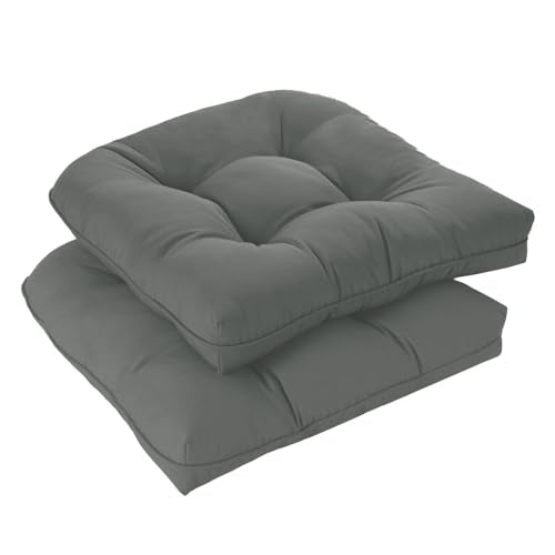 downluxe Outdoor Chair Cushions Set of 2 for Patio Furniture, Waterproof Tufted Overstuffed Patio Furniture Cushions, Memory Foam Outdoor Seat Cushion, 19" X 19" X 5", Dark Grey - color: Dark Grey, size: 2 Count (Pack of 1)