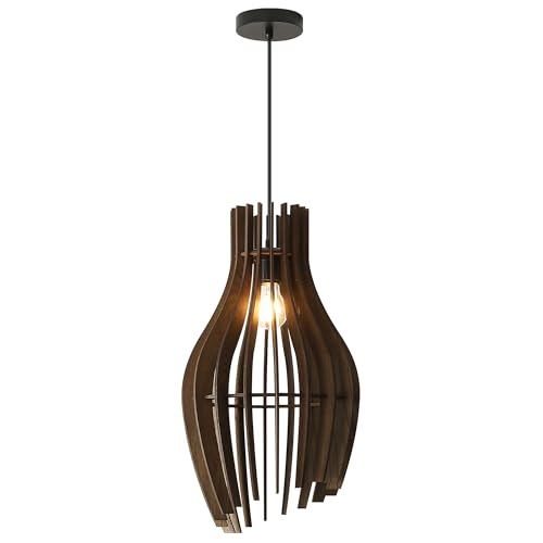 SUNLLOK Farmhouse Large Pendant Light for Kitchen Island, Industrial Woven Wicker Ceiling Hanging Lamp, Wood Basket Lampshade Chandelier for Living Room, Dining Room, Bar, Restaurant (Farmhouse)