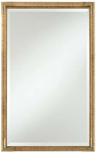 Uttermost Kampar Antiqued Gold and Rattan 23" x 36" Vanity Mirror