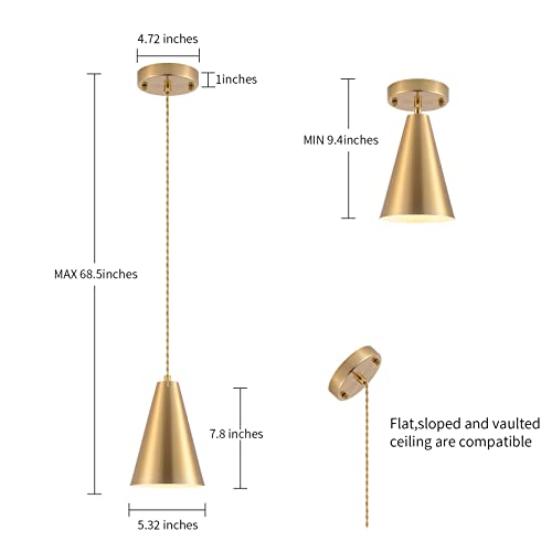 Gold Pendant Lights Kitchen Island,Dining Room Light Fixtures Over Table 3 Pack with Brushed Brass Cone Metal Shade, Modern Farmhouse Mini Chandeliers,Adjustable Cord Hanging Lighting for Bar,Sink - color: 3Pack Gold