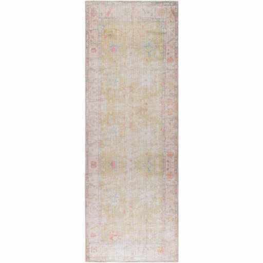 Hauteloom Zinnia Machine Washable Runner Rug - Floral Distressed Faded Border - Traditional Oushak Turkish Transitional Farmhouse - Light Brown, Medium Gray, Dark Brown, Cream, Green - 2'7" x 7'3" - color: Light Brown, Medium Gray, Dark Brown / Bozkurt, s