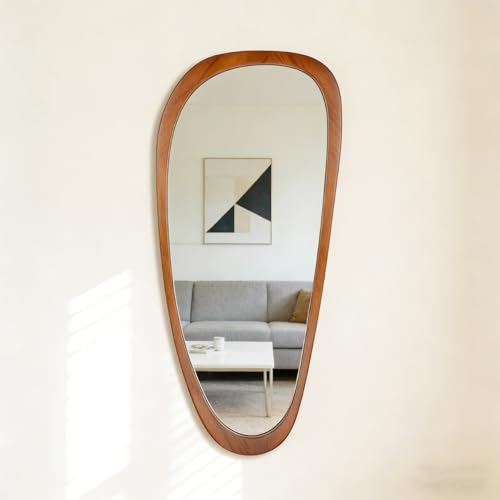 BOMINICA Full Length Irregular Wall Mirror, 48" x 22" Wooden Full Body Dressing Mirror Wall Mounted, Decorative Floor Mirror for Living Room, Bedroom, Entryway, Farmhouse, Home Decor - color: Wood, size: 48"L x 22"W