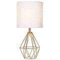 Gold Modern Hollow Out Base Bedroom Small Table Lamp,Bedside Nightstand Lamp with Geometric Metal Base White Fabric Shade,Cute Desk Lamp for Kids Living Room - color: Gold
