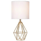 Gold Modern Hollow Out Base Bedroom Small Table Lamp,Bedside Nightstand Lamp with Geometric Metal Base White Fabric Shade,Cute Desk Lamp for Kids Living Room - color: Gold