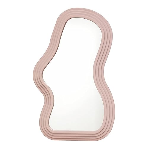 Mokoze Wavy Wall Mirror, Irregular Decorative Accent for Bedroom Vanity Entryway Living Room, Pink Funky Aesthetic Wall Mounted or Tabletop Display, 15.94" x 10.24" - color: Pink, size: 15.9"L x 10.2"W