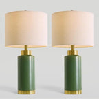 USumkky 25" Green Ceramic Table Lamp Set of 2, Modern Mid-Century Bedside Nightstand Lamps for Bedroom Living Room, Linen Shade & Gold Metal Base, Rotary Switch E26 (Bulbs Excluded) - color: 25" Green-2 Pack