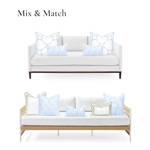 Hofdeco Premium Grandmillennial Coastal Hampton Patio Indoor Outdoor Lumbar Pillow Cover Only, 12"x20" Water Repellent for Backyard, Couch, Poolside, Baby Blue Print Palm Leaves and Hisbucs Flowers - color: Baby Blue Palm Leaves and Hisbucs Flowers 12"x20