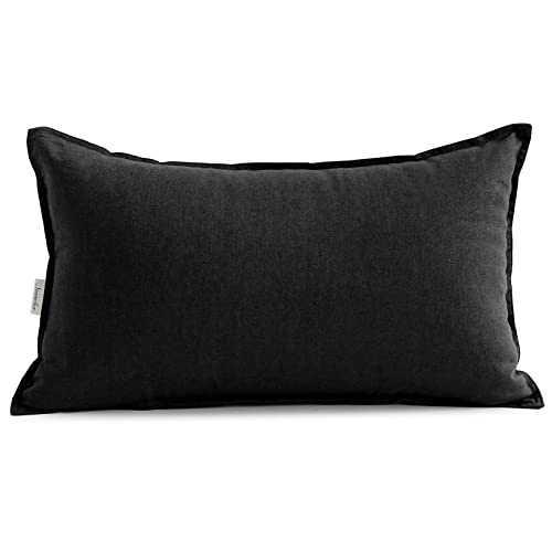 Jeanerlor Cotton Linen Decorative 12"x20" Lumbar Throw Pillow Case Cushion Cover with Twin Needles Stitch on Edge,for Wedding/Party/Gift/Car (30 x 50cm), Black - color: Black, size: 20" x 12" (Pack of 1)