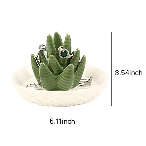 HOME SMILE Ceramic Aloe Ring Holder,Cactus Dish Dish for Jewelry,Christmas Birthday Gifts for Women