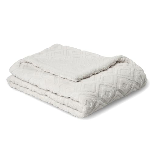 EverGrace Jacquard Boho Sherpa Fleece Throw Blanket for Couch, Super Soft Cozy Fuzzy Plush Blankets for Winter, Reversible Thick Warm Blanket for Bed, Sofa, Living Room, Off White, 90" x 90" - color: Off White, size: 90x90 Inches