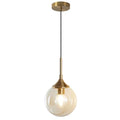 KCO Lighting Mid Century Modern Pendant Chandelier Amber Glass Hanging Lamp Gold Globe Pendant Lights Kitchen Island Brushed Brass Pendant Light Large Kitchen Pendant Lighting Over Island - color: Amber