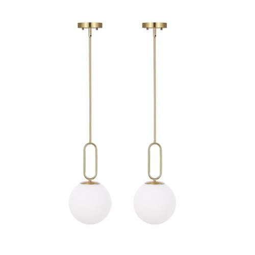 Modern Gold Globe Pendant Light White Globe Glass Shade Brushed Brass Finished Adjustable Rods Hanging Light Fixtures for Kitchen Island Living Room - color: Gold 1 Pack-Adjustable Rods