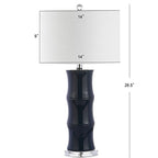JONATHAN Y 26.5" Navy Blue Ceramic Table Lamp for Living Room, Bedroom Nightstand, White Linen Drum Shade, Bamboo Design Modern Bedside Desk Lamp with LED Bulb Included JYL3015A - color: Navy