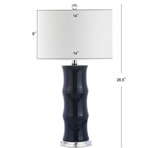 JONATHAN Y 26.5" Navy Blue Ceramic Table Lamp for Living Room, Bedroom Nightstand, White Linen Drum Shade, Bamboo Design Modern Bedside Desk Lamp with LED Bulb Included JYL3015A - color: Navy